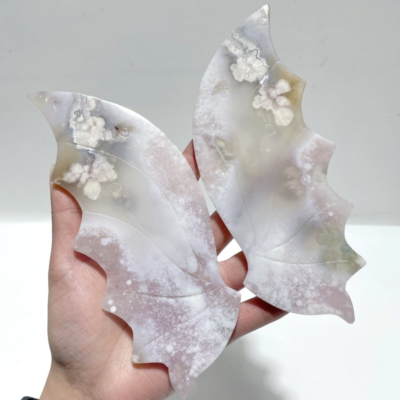 2 Pairs Flying Dragon Wing With Stand Pink Flower Agate Fluorite - Wholesale Crystals