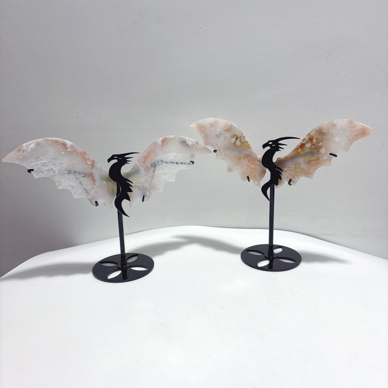 2 Pairs Flying Dragon Wing With Stand Sakura Flower Agate - Wholesale Crystals