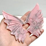 2 Pairs Pink Opal Demon Angel Wing Carving With Stand - Wholesale Crystals