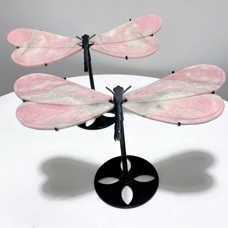 2 Pairs Pink Opal Dragonfly Wing Carving With Stand - Wholesale Crystals