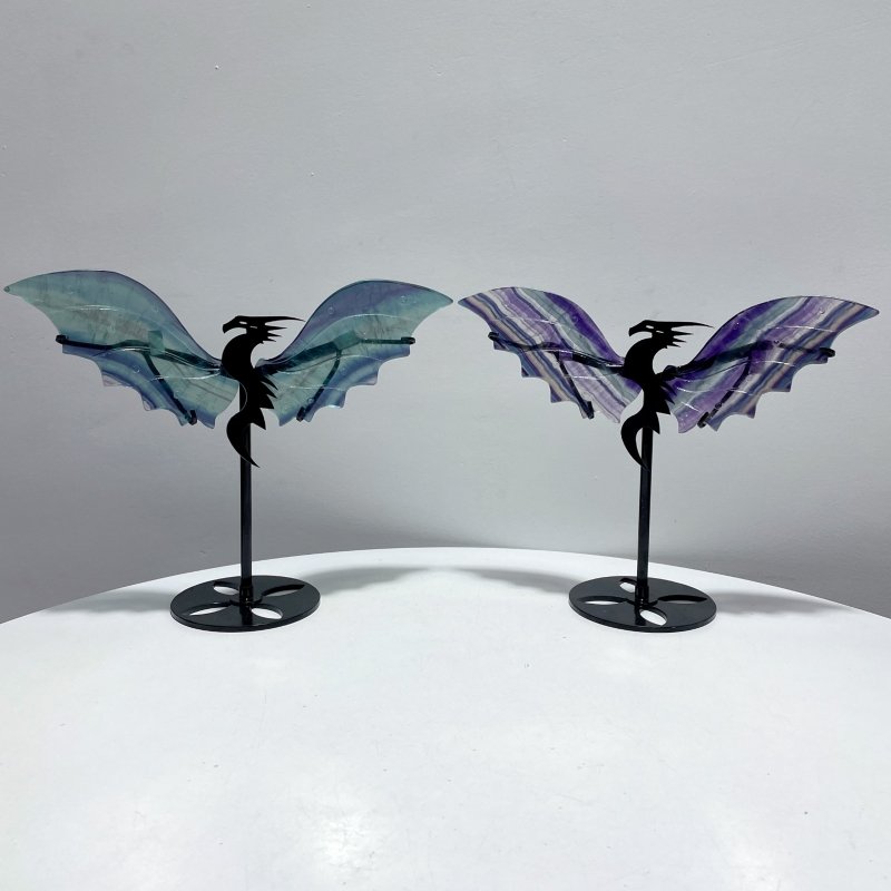 2 Pairs Rainbow Fluorite Flying Dragon Wing With Stand - Wholesale Crystals