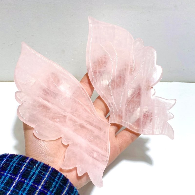 2 Pairs Rose Quartz Butterfly Wing Carving With Stand - Wholesale Crystals