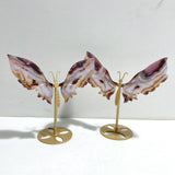 2 Pairs Sakura Flower Agate Butterfly Wing Carving With Stand - Wholesale Crystals