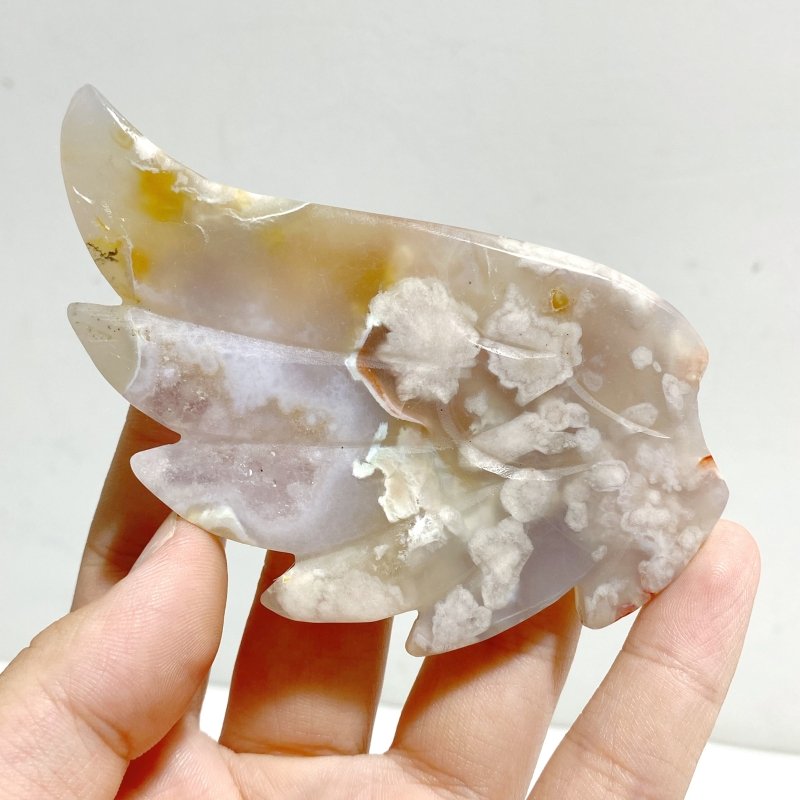 2 Pairs Sakura Flower Agate Heart Wing Carving With Stand -Wholesale Crystals