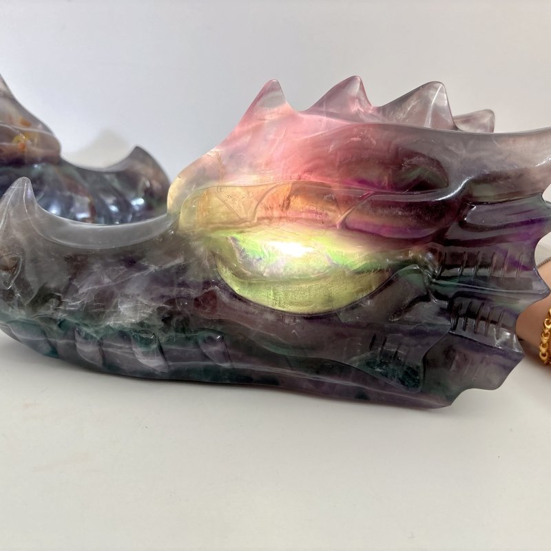 2 Pieces 10.5in Large Colorful Fluorite Dragon Head Carving - Wholesale Crystals