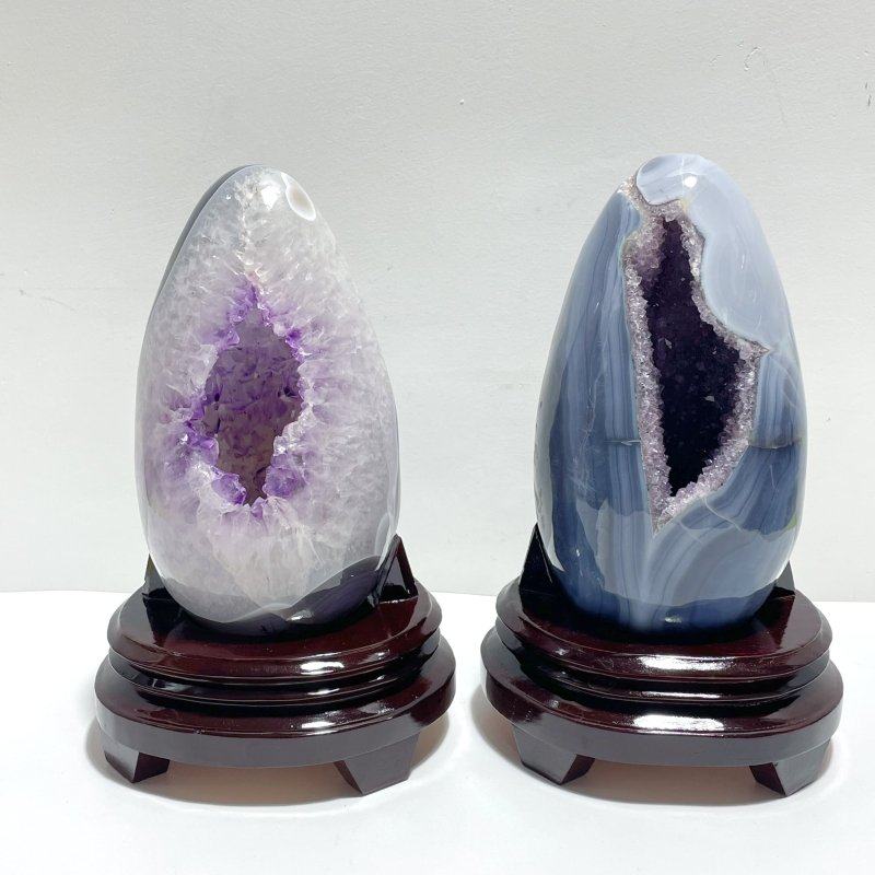 2 Pieces Amethyst Cluster Mixed Agate Dinosaur Eggs Home Decor With Stand - Wholesale Crystals