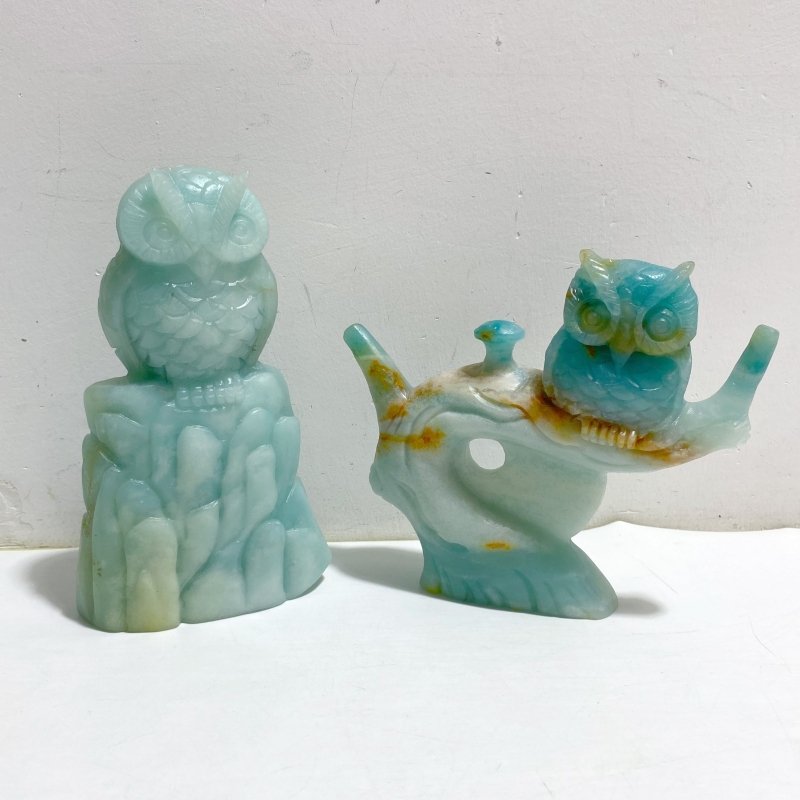 2 Pieces Beautiful Caribbean Calcite Owl Carving -Wholesale Crystals
