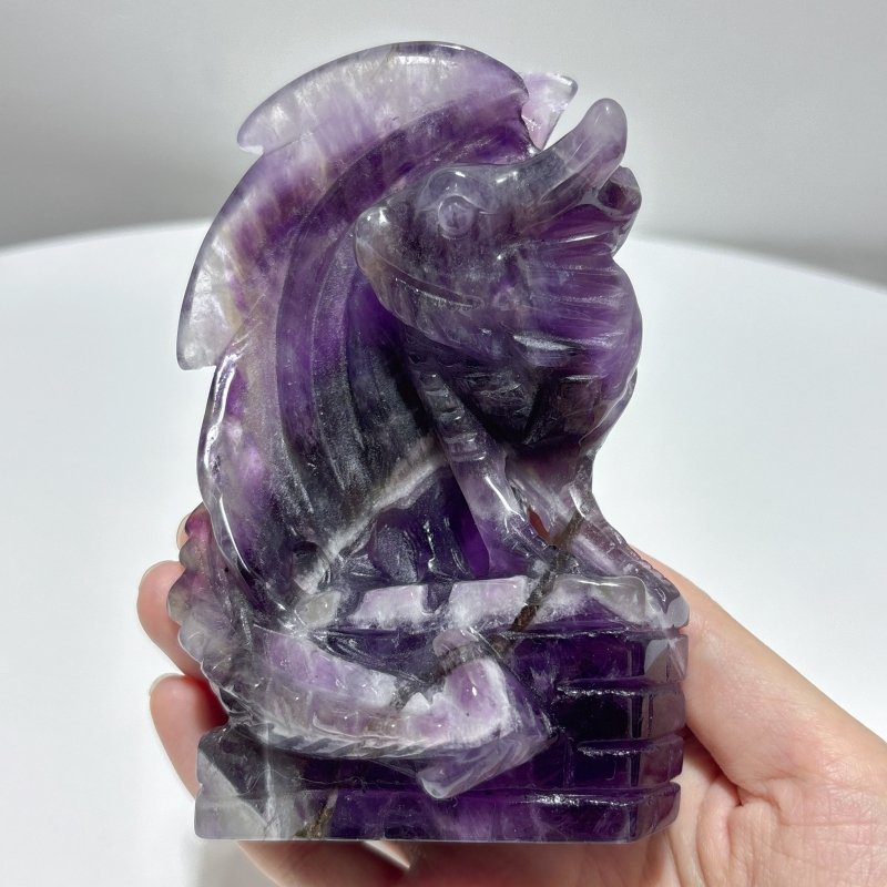 2 Pieces Beautiful Chevron Amethyst Dragon Castle Carving - Wholesale Crystals