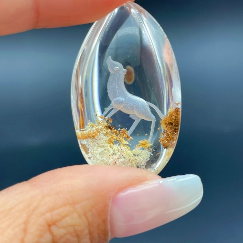 2 Pieces Beautiful Deer Garden Quartz Inner Scene Carving - Wholesale Crystals