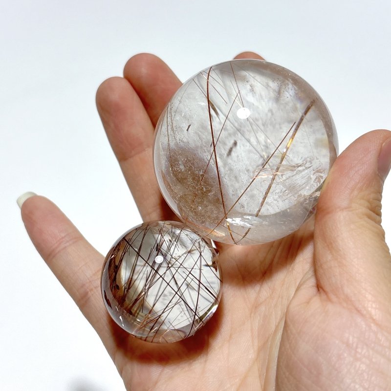 2 Pieces Beautiful Rutile Quartz Spheres - Wholesale Crystals