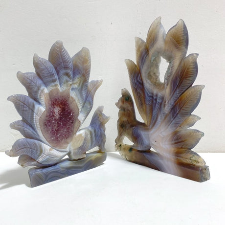 2 Pieces Geode Agate Druzy Nine-tailed Fox Carving 17 -Wholesale Crystals
