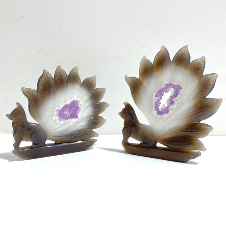 2 Pieces Geode Druzy Agate Nine - tailed Foxes Carving 2 - Wholesale Crystals