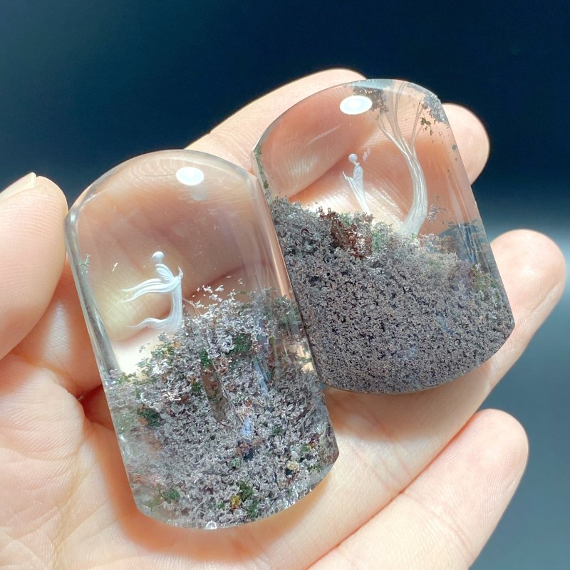 2 Pieces High Quality Buddhist Monk Bodhi Kensho Garden Quartz Inner Scene Carving - Wholesale Crystals