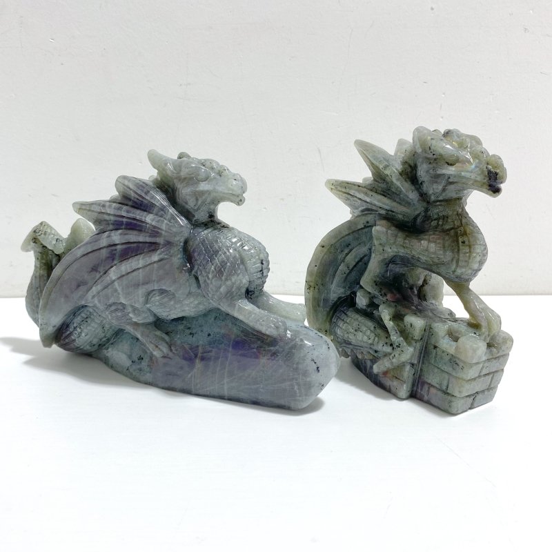 2 Pieces Labradorite Flying Dragon Castle Carving - Wholesale Crystals