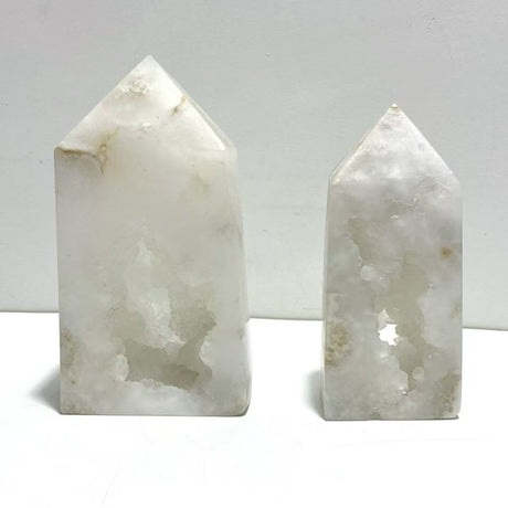 2 Pieces Large Geode Druzy White Moss Agate Four - sided Points - Wholesale Crystals