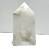 2 Pieces Large Geode Druzy White Moss Agate Four - sided Points - Wholesale Crystals