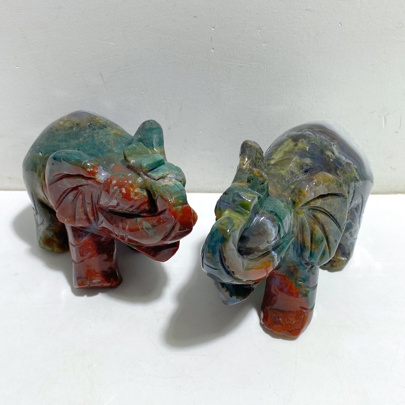 2 Pieces Large Ocean Jasper Elephant Carving -Wholesale Crystals