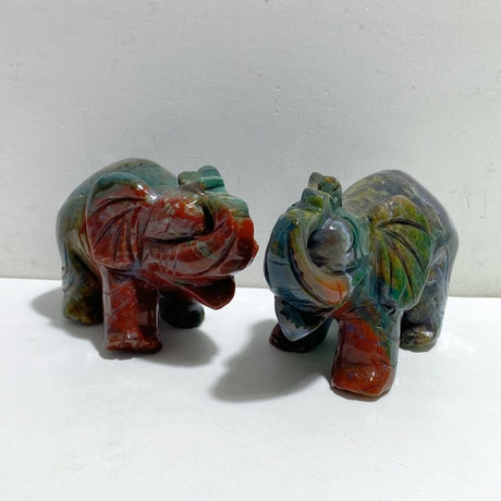 2 Pieces Large Ocean Jasper Elephant Carving -Wholesale Crystals