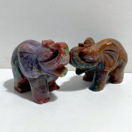 2 Pieces Large Ocean Jasper Elephant Crystal Carving -Wholesale Crystals