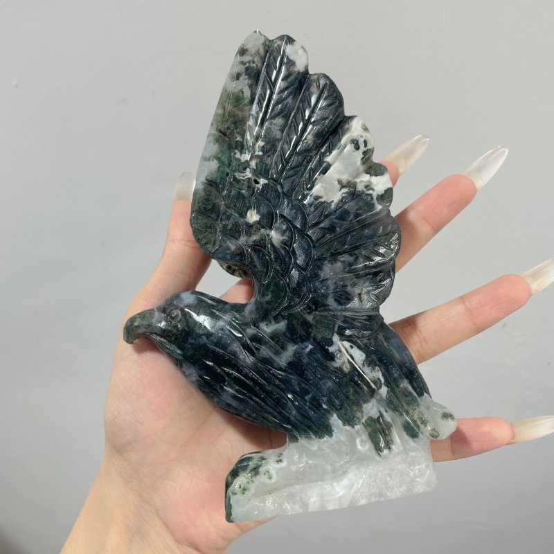 2 Pieces Moss Agate Eagle Carving - Wholesale Crystals