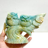 2 Pieces Owl Carving Amazonite Caribbean Calcite - Wholesale Crystals