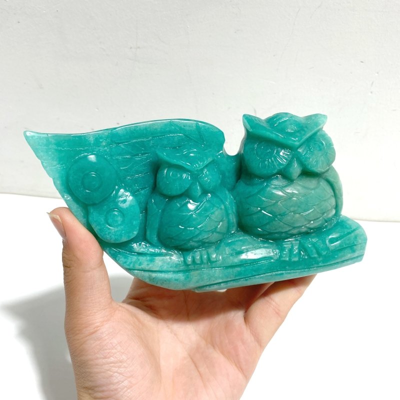 2 Pieces Owl Carving Amazonite Caribbean Calcite - Wholesale Crystals