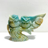 2 Pieces Owl Carving Amazonite Caribbean Calcite - Wholesale Crystals