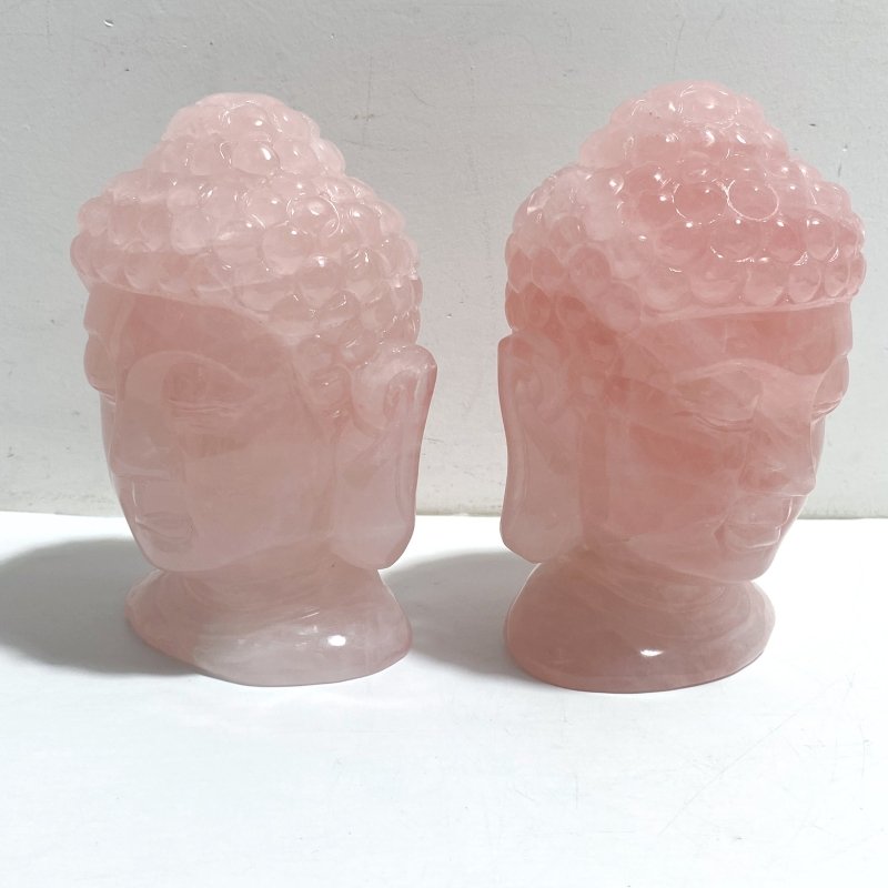 2 Pieces Rose Quartz Buddha Head Carving - Wholesale Crystals