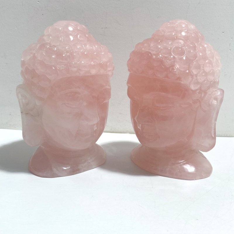 2 Pieces Rose Quartz Buddha Head Carving - Wholesale Crystals