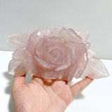 2 Pieces Rose Quartz Flower Carving With Stand -Wholesale Crystals