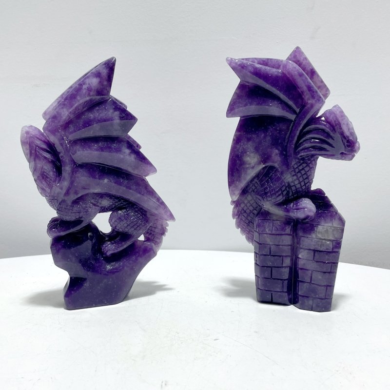 2 Pieces Unique Lepidolite Flying Dragon Carving - Wholesale Crystals