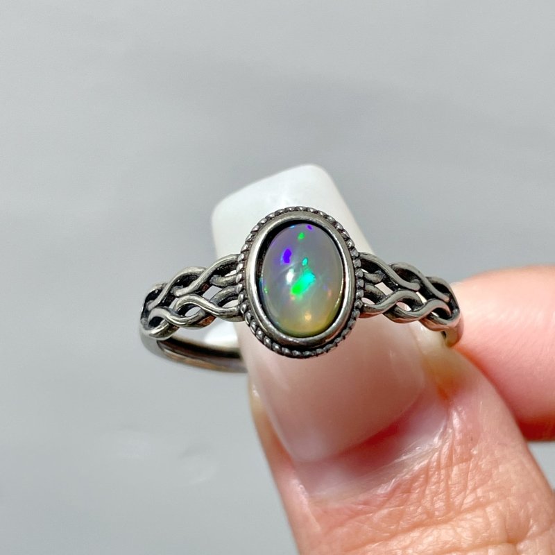 #2 Silver Ring Wholesale White Opal Black Opal Moonstone - Wholesale Crystals