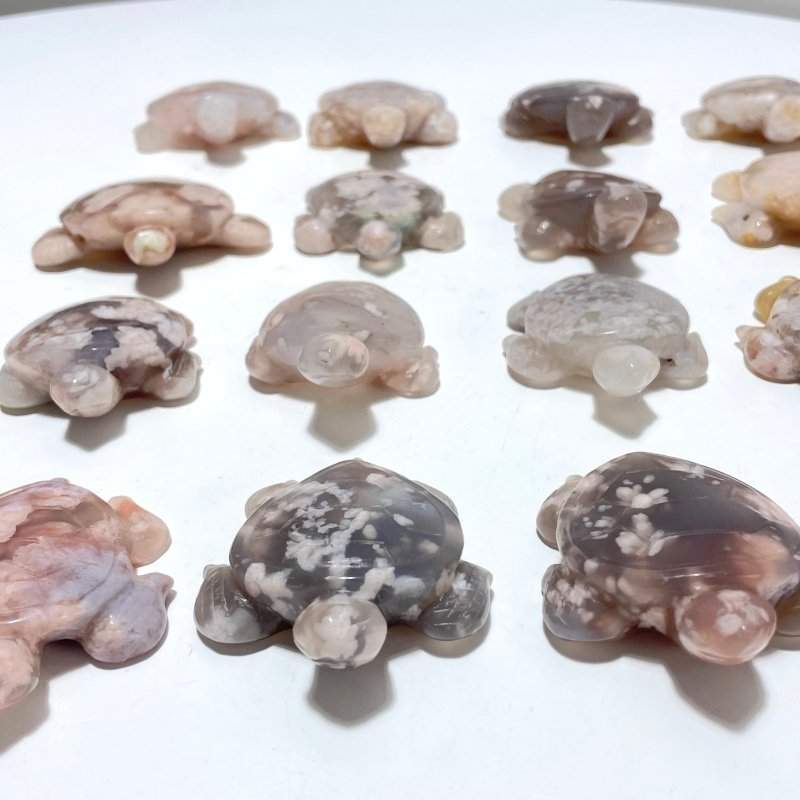 20 Pieces Beautiful Sakura Flower Agate Sea Turtle Carving - Wholesale Crystals