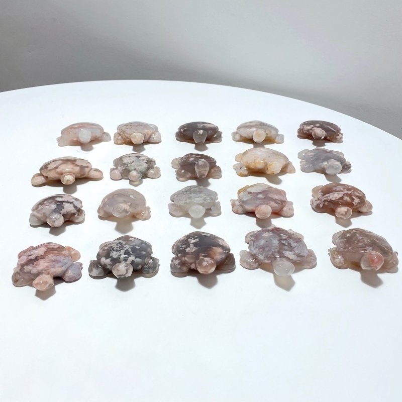 20 Pieces Beautiful Sakura Flower Agate Sea Turtle Carving - Wholesale Crystals