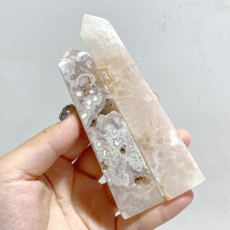 20 Pieces Geode Sakura Flower Agate Four-sided Tower Points -Wholesale Crystals