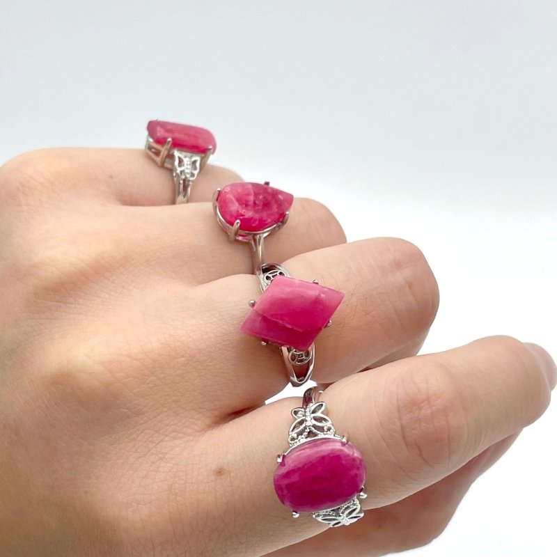 21 Pieces Pink Rhodonite Stone Different Styles Shape Ring - Wholesale Crystals