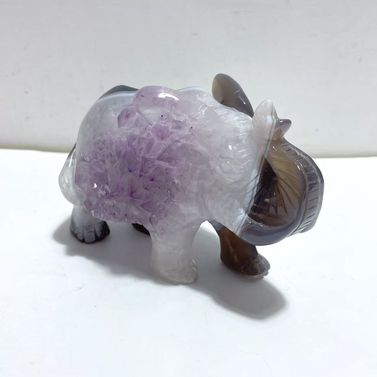 Beautiful Amethyst Mixed Geode Agate Druzy Elephant Animal Carving #A04