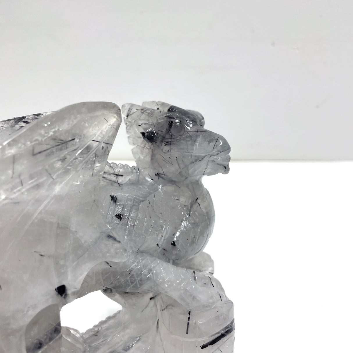 Unique Black Tourmaline Flying Dragon Castle Carving
