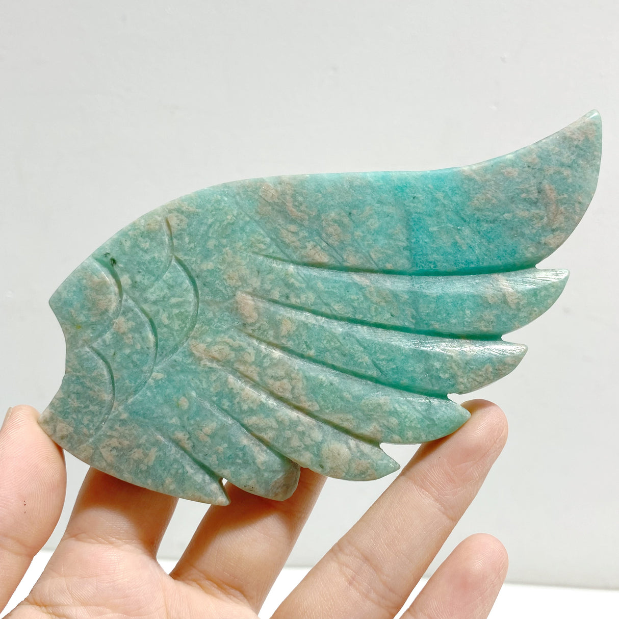 Amazonite Heart Wing Carving With Stand