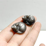 2.4cm Small Silver Sheen Obsidian Sleeping Cat Carving Wholesale - Wholesale Crystals