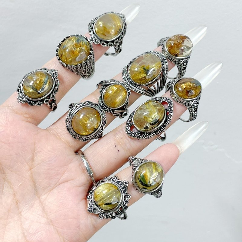 25 Pieces Beautiful Gold Rutile Quartz Different Styles Ring - Wholesale Crystals