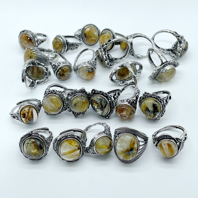 25 Pieces Beautiful Gold Rutile Quartz Different Styles Ring - Wholesale Crystals