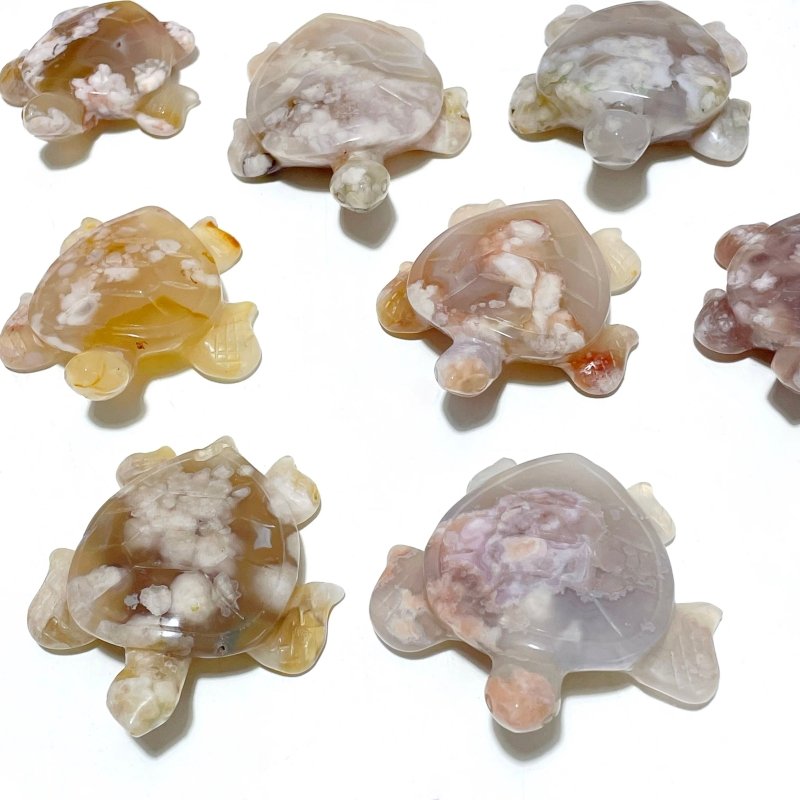 25 Pieces High Quality Sakura Flower Agate Sea Turtle Carving - Wholesale Crystals