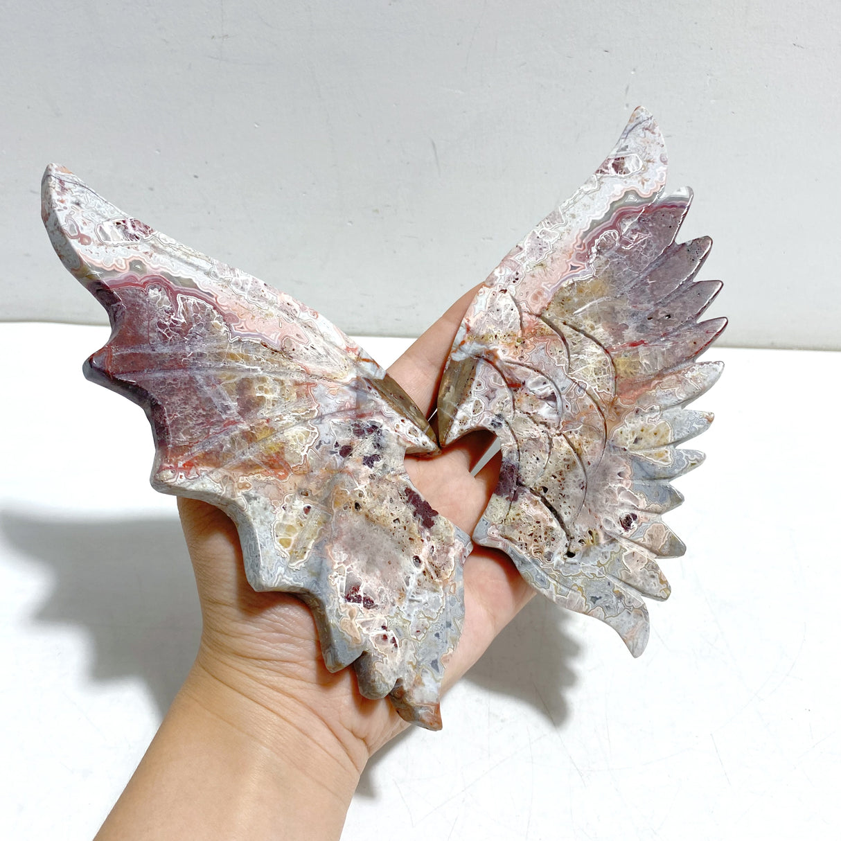 Morocco Agate Demon And Angel Wing Carving With Stand