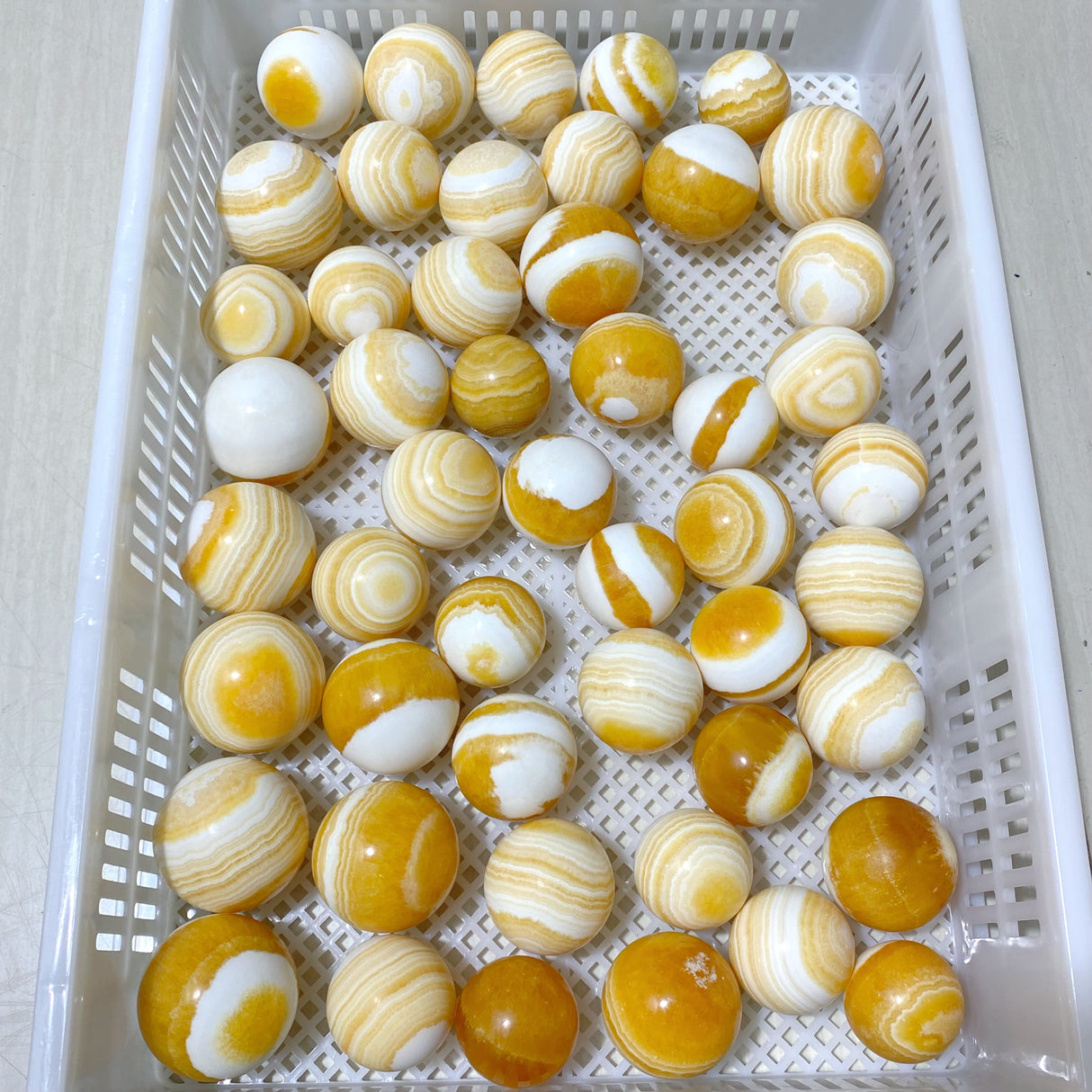 49 Pieces Stripe Yellow Calcite Spheres (Sea Freight Only)