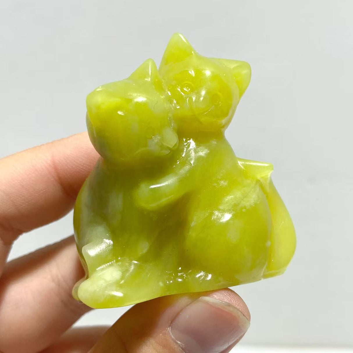 Obsidian Green Jade Cuddle Cat Carving Wholesale