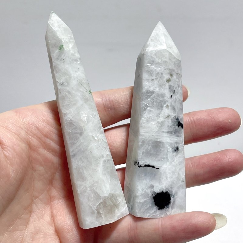 3 - 4.3in India Moonstone Tower Point Hexagonal Pyramid Shape Wholesale - Wholesale Crystals