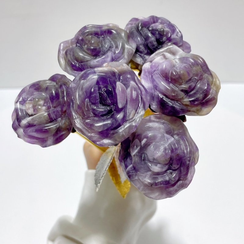 3 Color Beautiful Chevron Amethyst Rose Flower Carving Wholesale #2 Shape - Wholesale Crystals