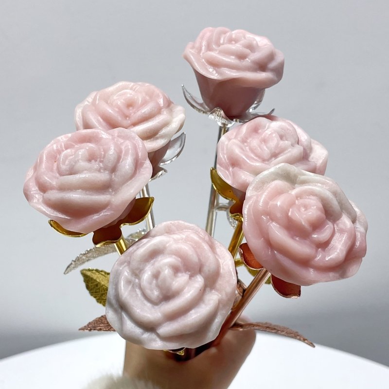 3 Color Beautiful Pink Opal Rose Flower Carving Wholesale #1 Shape - Wholesale Crystals