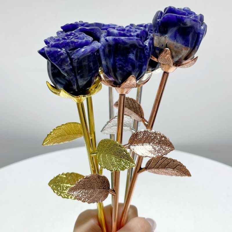 3 Color Beautiful Sodalite Rose Flower Carving Wholesale #1 Shape - Wholesale Crystals